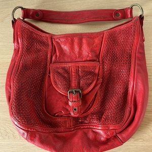 Anthropologie Tano Strawberry Weave Red Hobo Bag Leather Tote